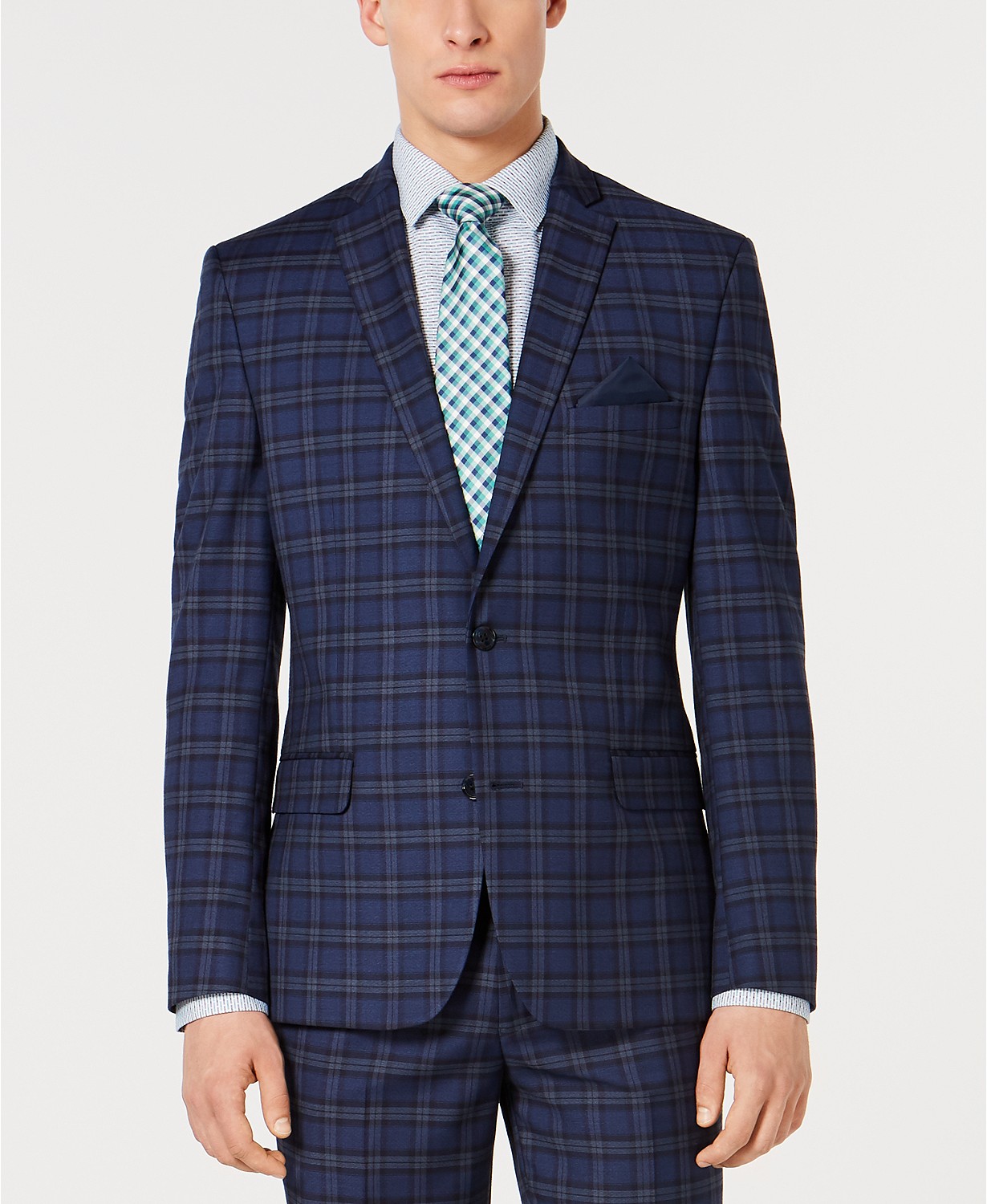 Macys - Men's Slim-Fit Stretch Dark Blue Plaid Suit Jacket, Created for ...