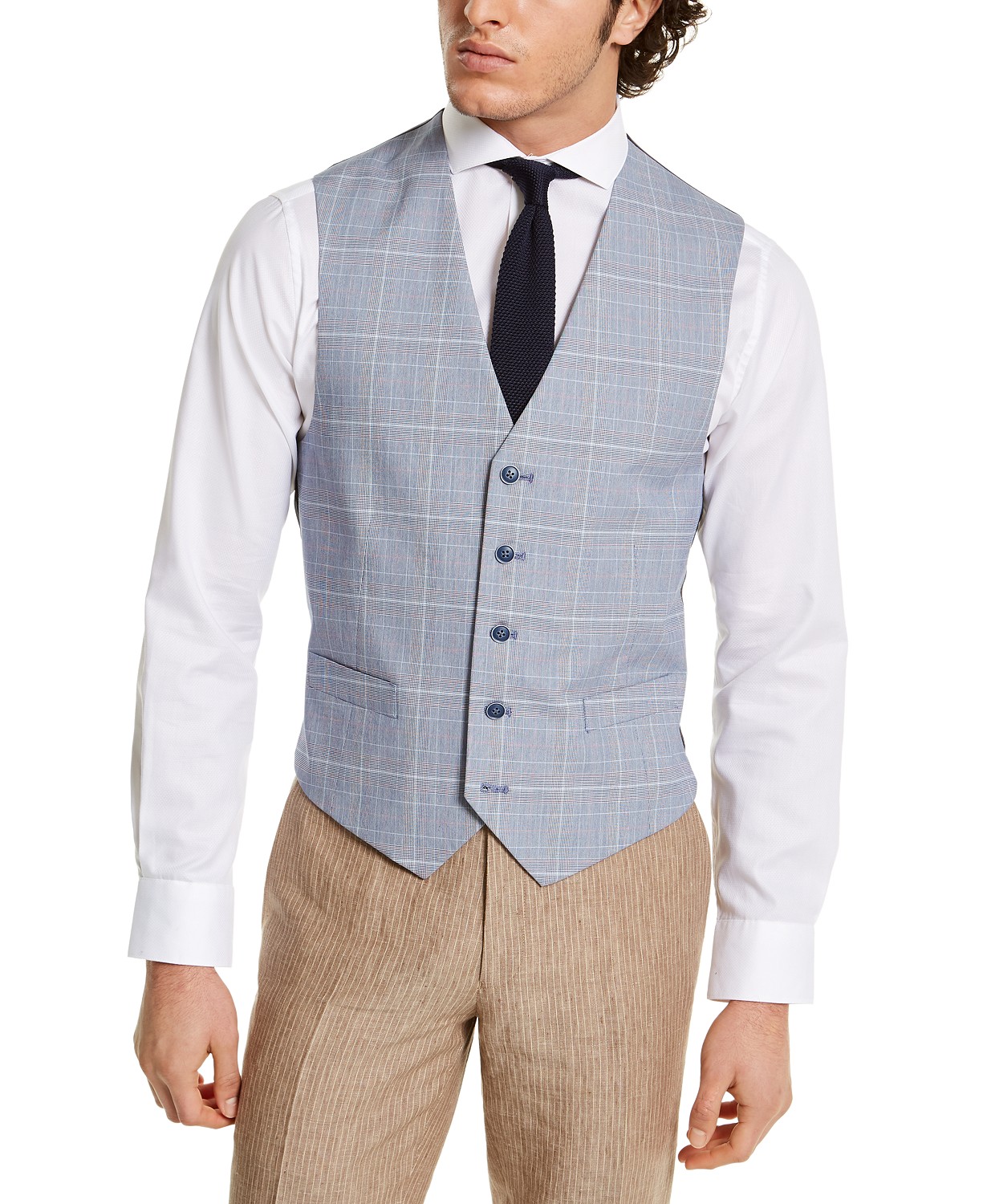 Macys Tommy Hilfiger Men's ModernFit TH Flex Blue and Red Plaid Vest