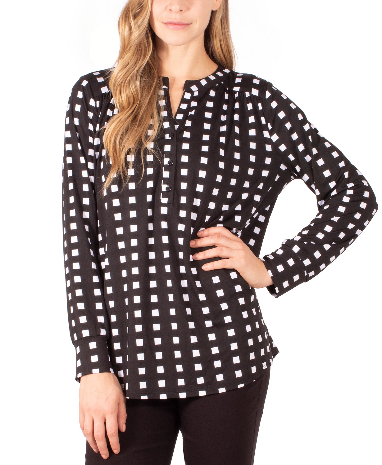 Macys NY Collection Petite Printed Henley Top 11.13 ( 40.00 )