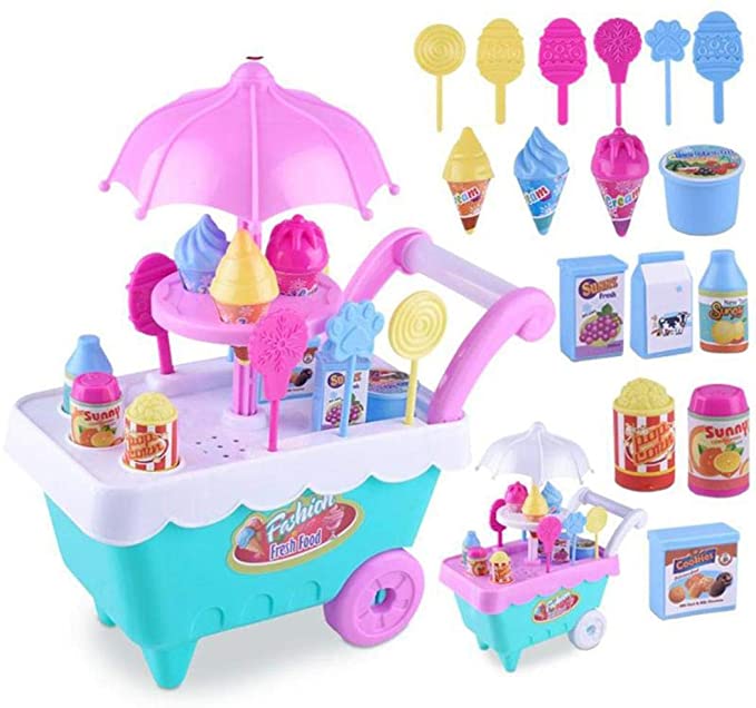 Amazon Dickin 16/19Pcs/set Ice Cream Trolley Toy Set for Kids