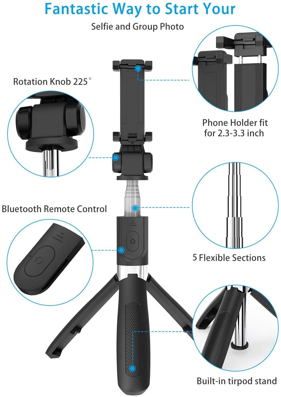 Amazon Selfie Stick Phone Tripod for All Smart Phone with Detachable