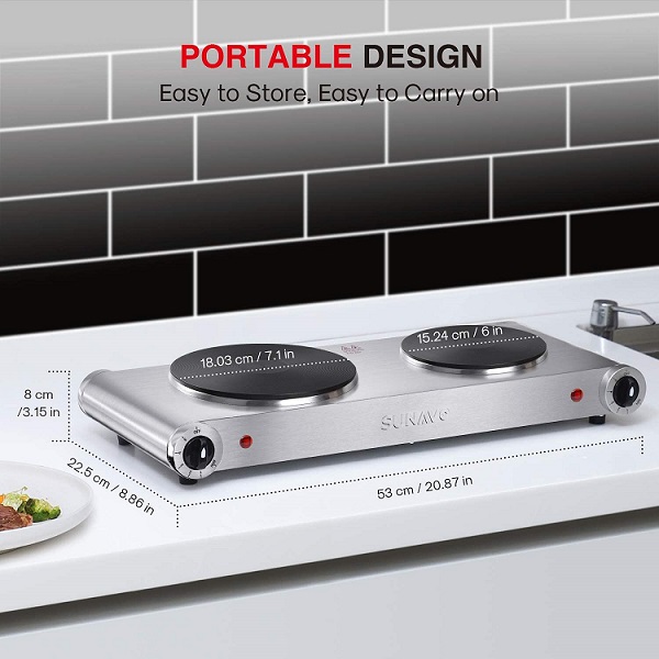Amazon SUNAVO Hot Plates for Cooking Portable Electric Double Burner
