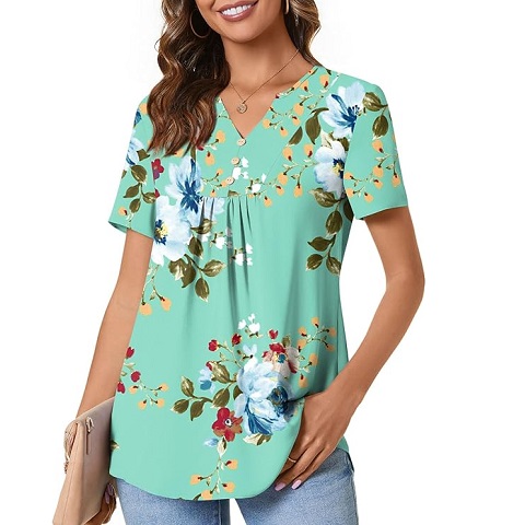 Women's Chiffon Tunic Top - Short Sleeve Henley Blouse For Summer 2025