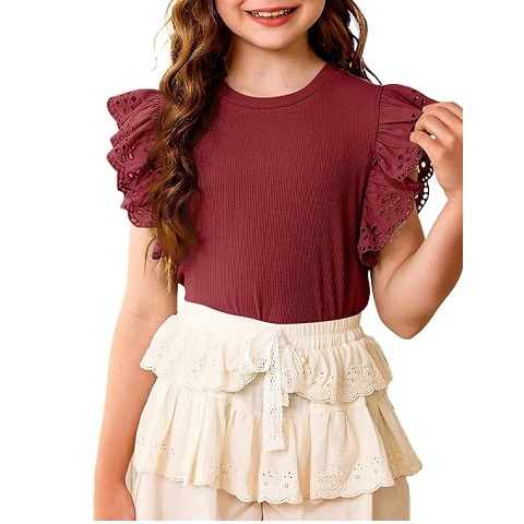 Amazon - blibean Tween Girls Ruffle Sleeve Tops Stylish Shirts Size 4 ...