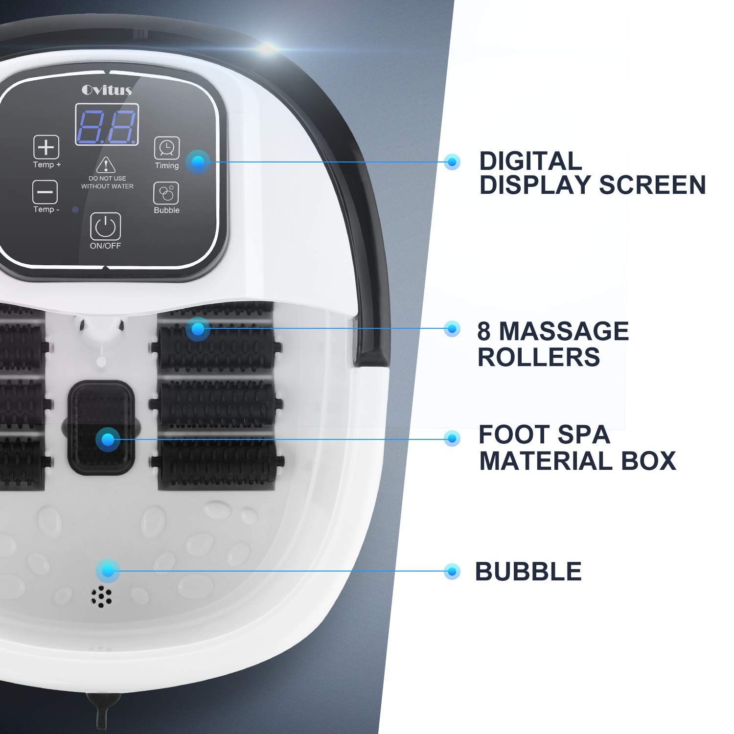 Amazon Ovitus Foot Spa Bath Massager with Heat and Bubble, 8 Massager Rollers with Mini ACU