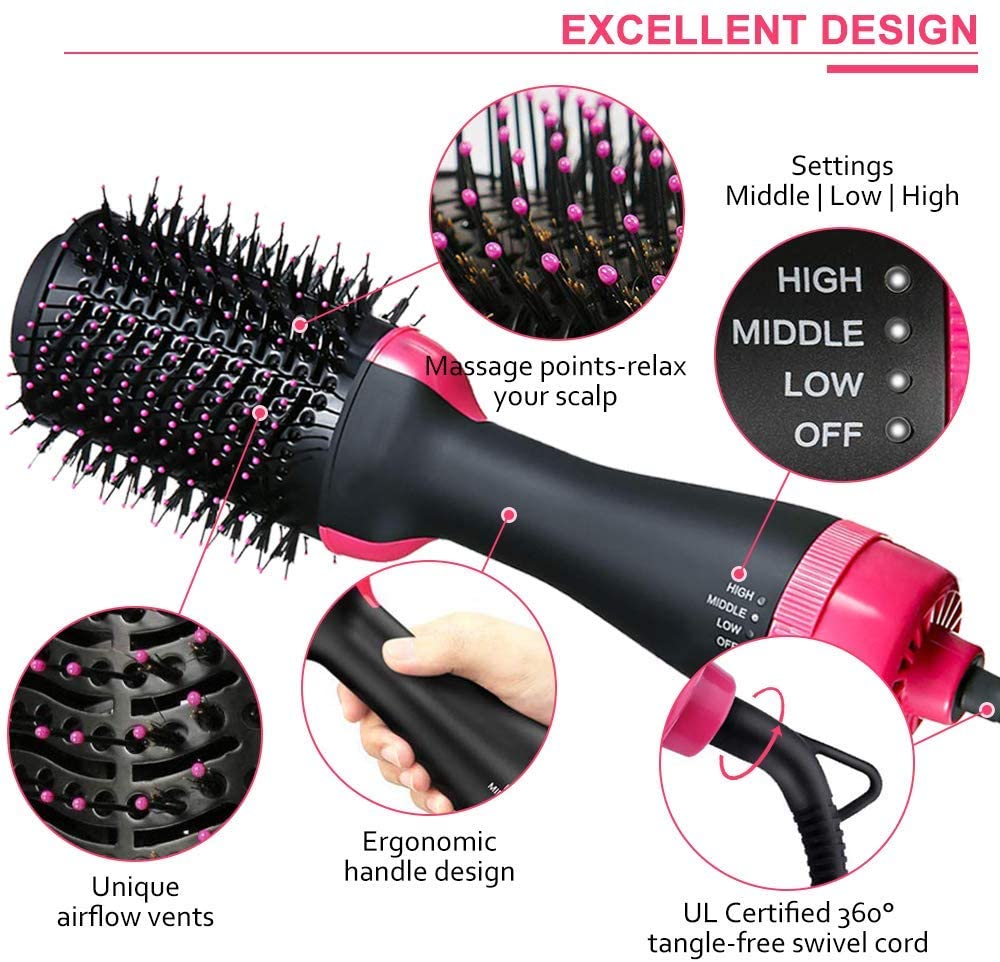 Amazon Hot Air Brush, 3in1 Hair Brush Dryer Straightener Curler