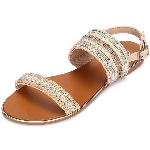Amazon - CAMEL CROWN Women's Summer Flat Sandals with Bohemian Rhinestone Adjustable Ankle Strap 