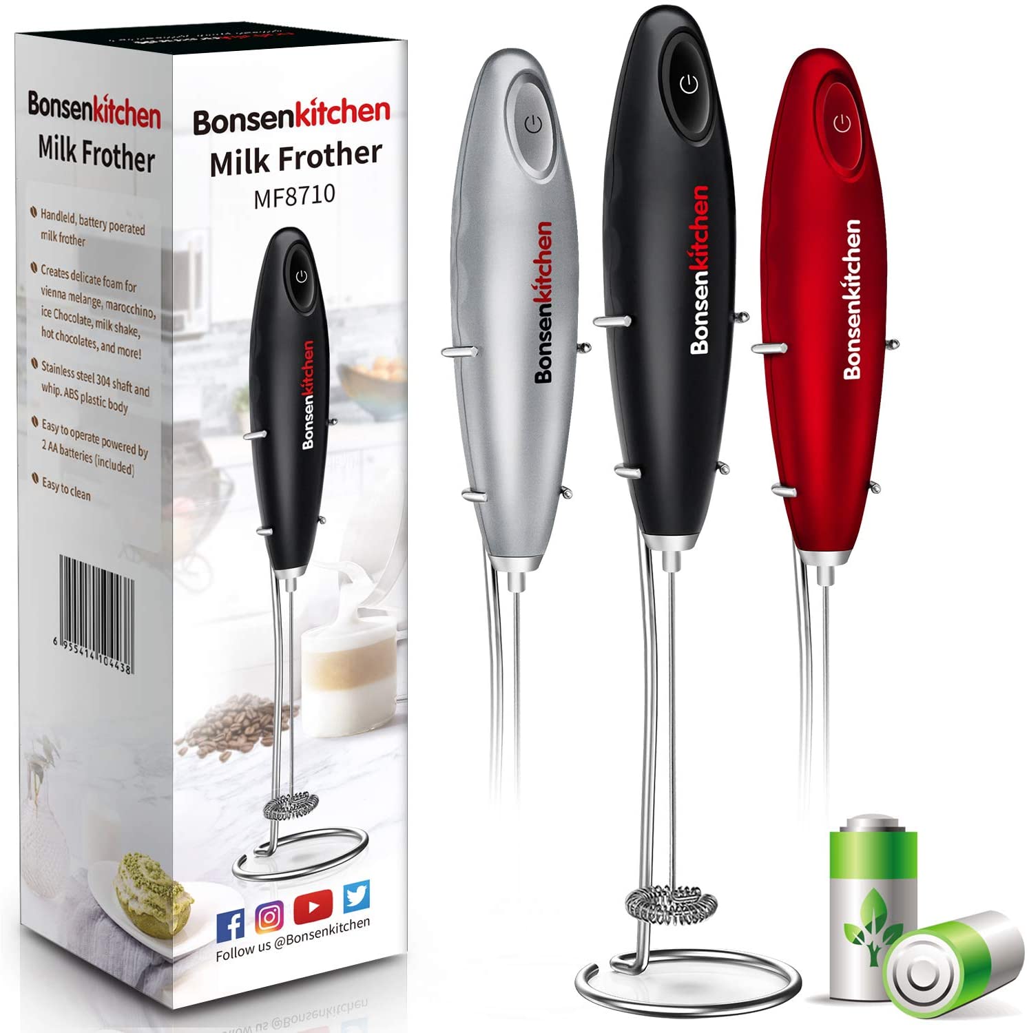 Amazon - Bonsenkitchen Electric Milk Frother Handheld Drink Mixer, Milk