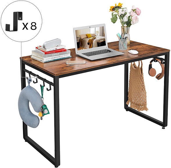 Amazon VASAGLE ALINRU Computer Desk, Office Desk with 8 Hooks, for