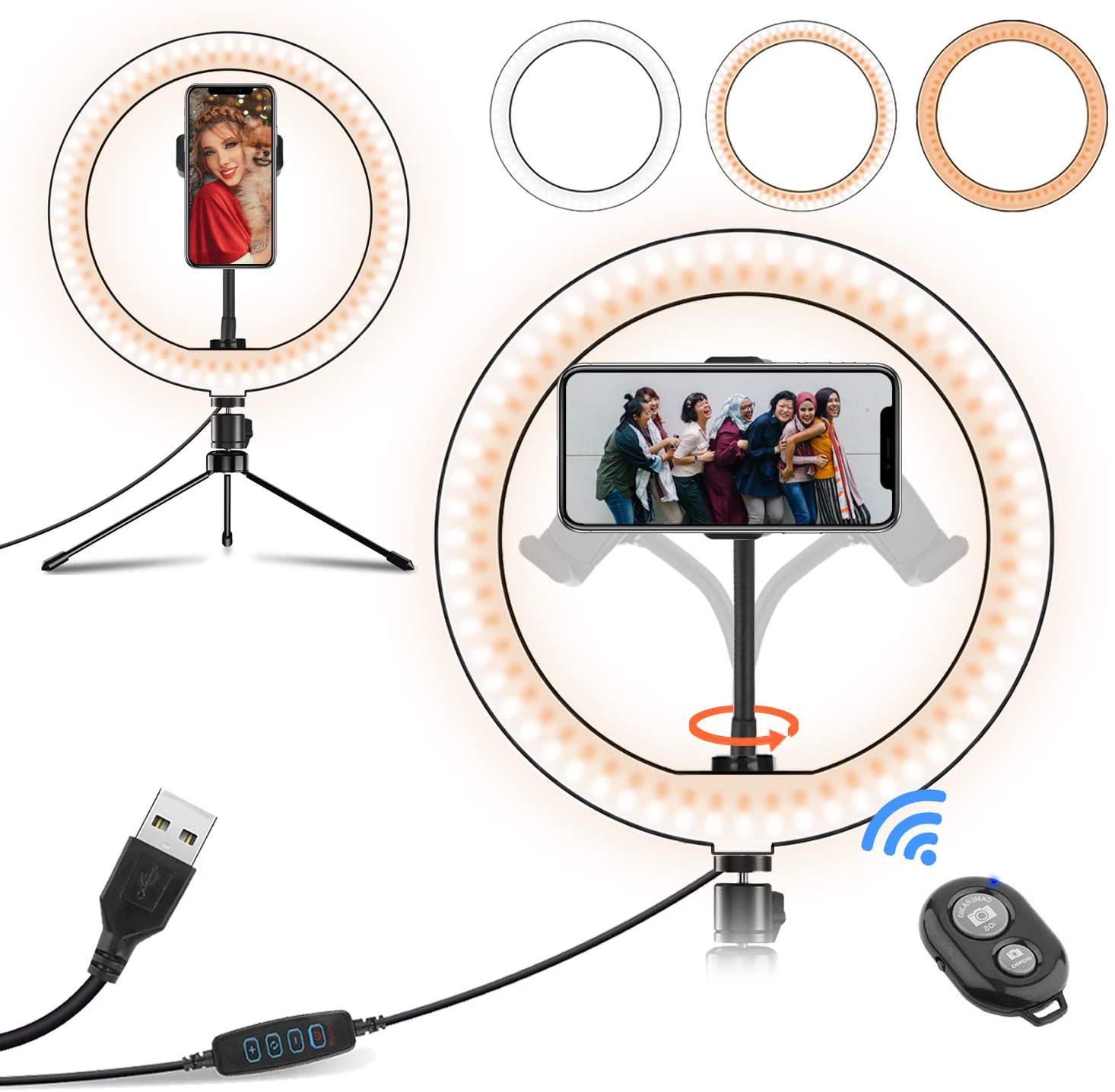 Amazon LED Ring Light 10.2 Inches, with Tripod Stand, 3 Color Lights