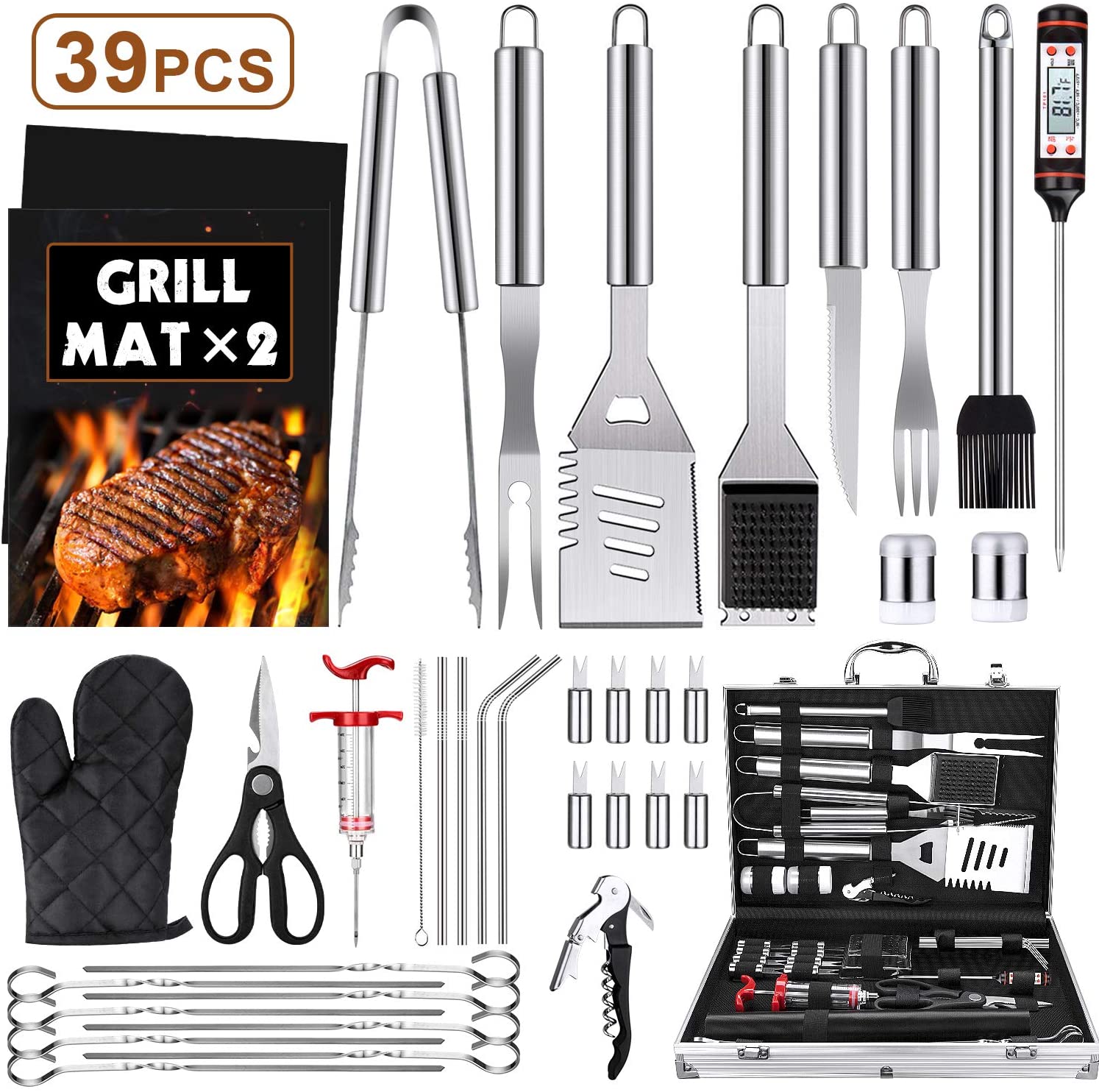 Amazon LUYATA 39PCS BBQ Grill Accessories Tools Set, Stainless Steel Grilling Barbecue Tool