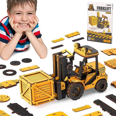 Amazon - ROKR Model Car Kits Engineering Car Forklift, Wooden 3D ...
