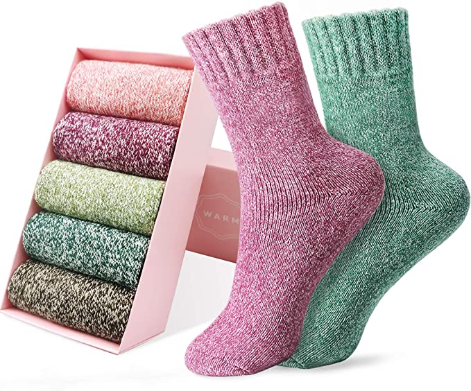 Amazon Women Socks,5 Pairs Warm Winter Wool Socks Thick Knit Vintage